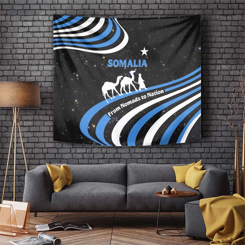 Somalia Tapestry with From Nomads to Nation Camel Galaxy Flag Spirit