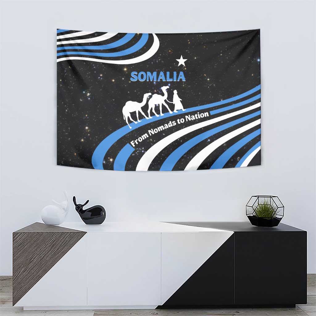 Somalia Tapestry with From Nomads to Nation Camel Galaxy Flag Spirit