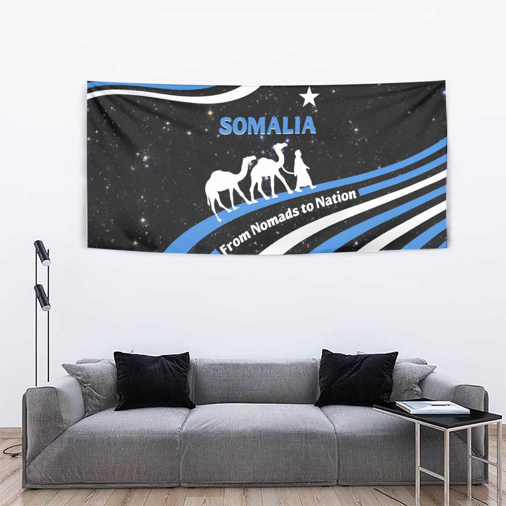 Somalia Tapestry with From Nomads to Nation Camel Galaxy Flag Spirit