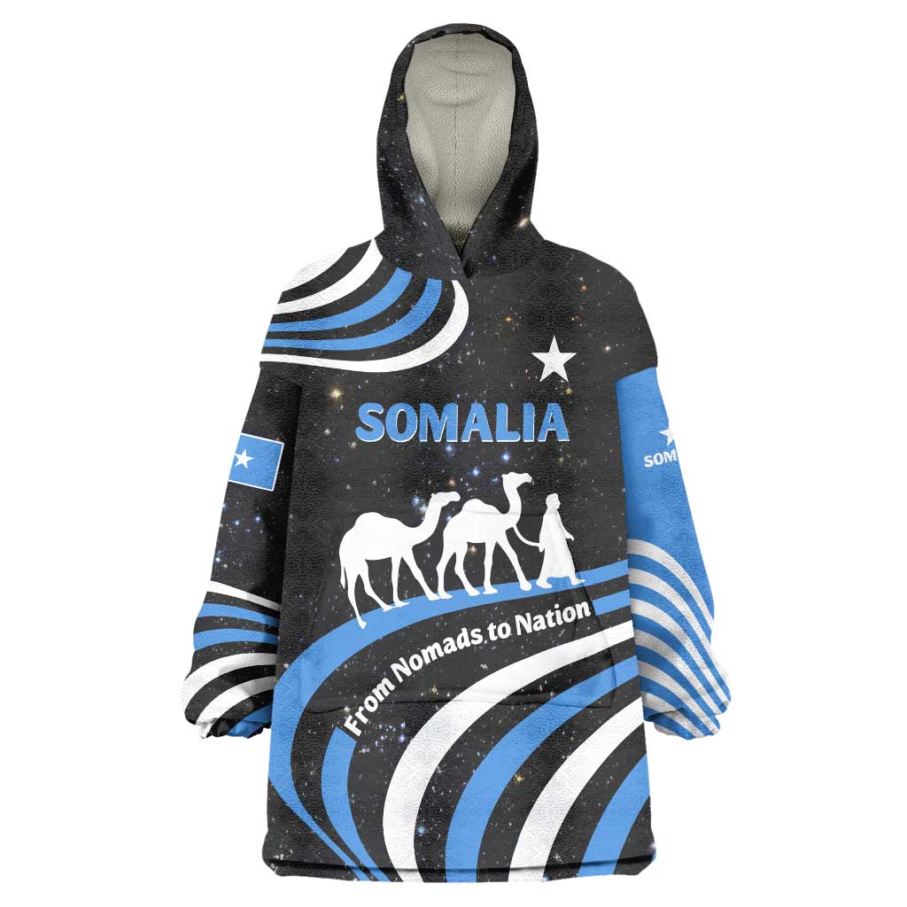 Somalia Wearable Blanket Hoodie with From Nomads to Nation Camel Galaxy Flag Spirit