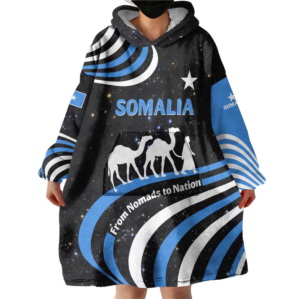 Somalia Wearable Blanket Hoodie with From Nomads to Nation Camel Galaxy Flag Spirit