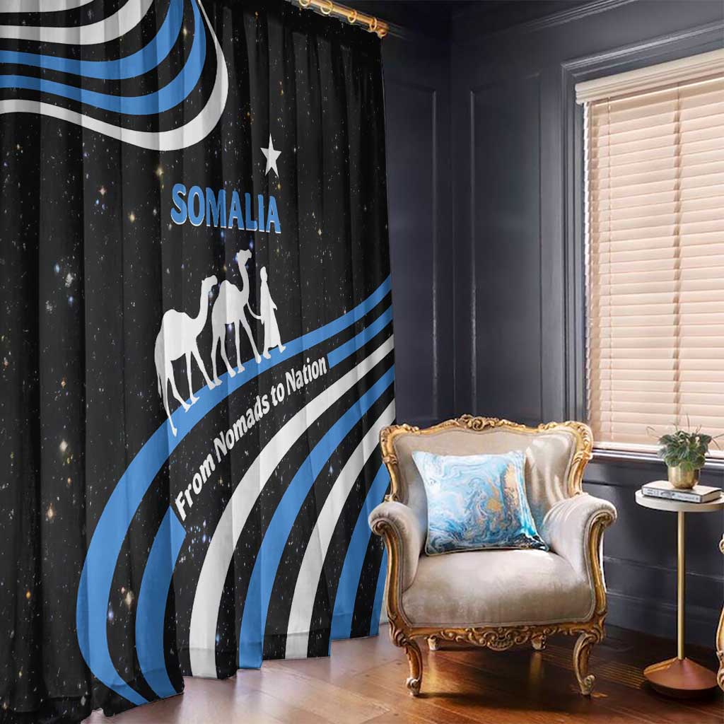 Somalia Window Curtain with From Nomads to Nation Camel Galaxy Flag Spirit