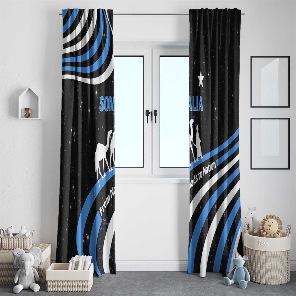 Somalia Window Curtain with From Nomads to Nation Camel Galaxy Flag Spirit