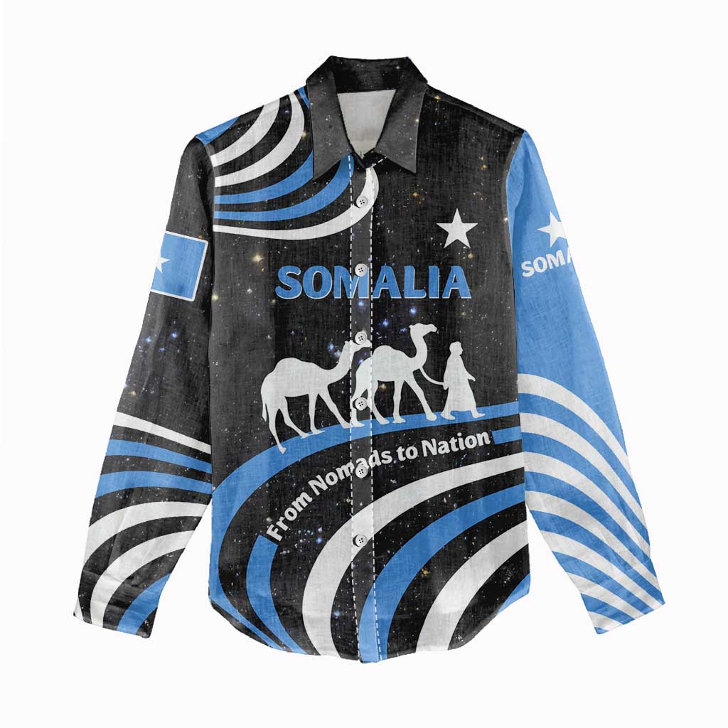 Somalia Women Casual Shirt with From Nomads to Nation Camel Galaxy Flag Spirit