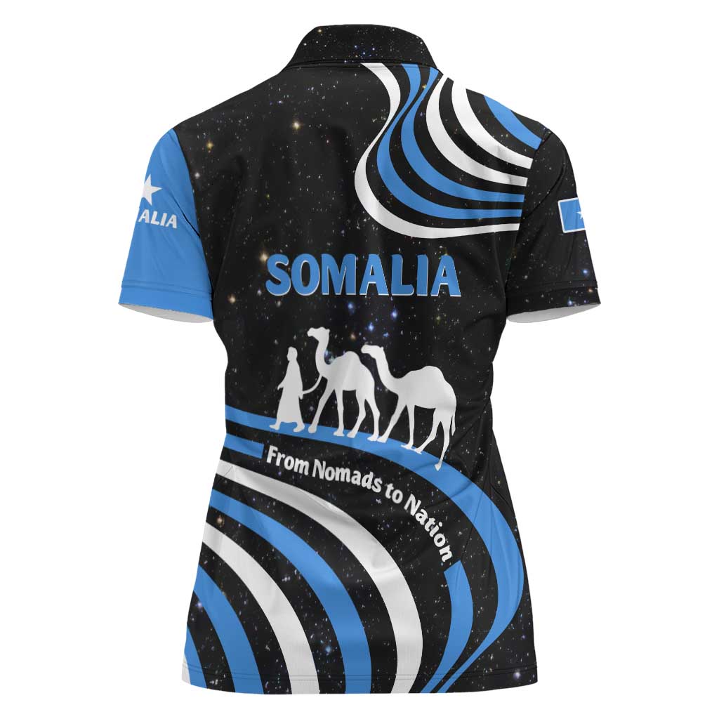 Somalia Women Polo Shirt with From Nomads to Nation Camel Galaxy Flag Spirit