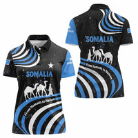 Somalia Women Polo Shirt with From Nomads to Nation Camel Galaxy Flag Spirit