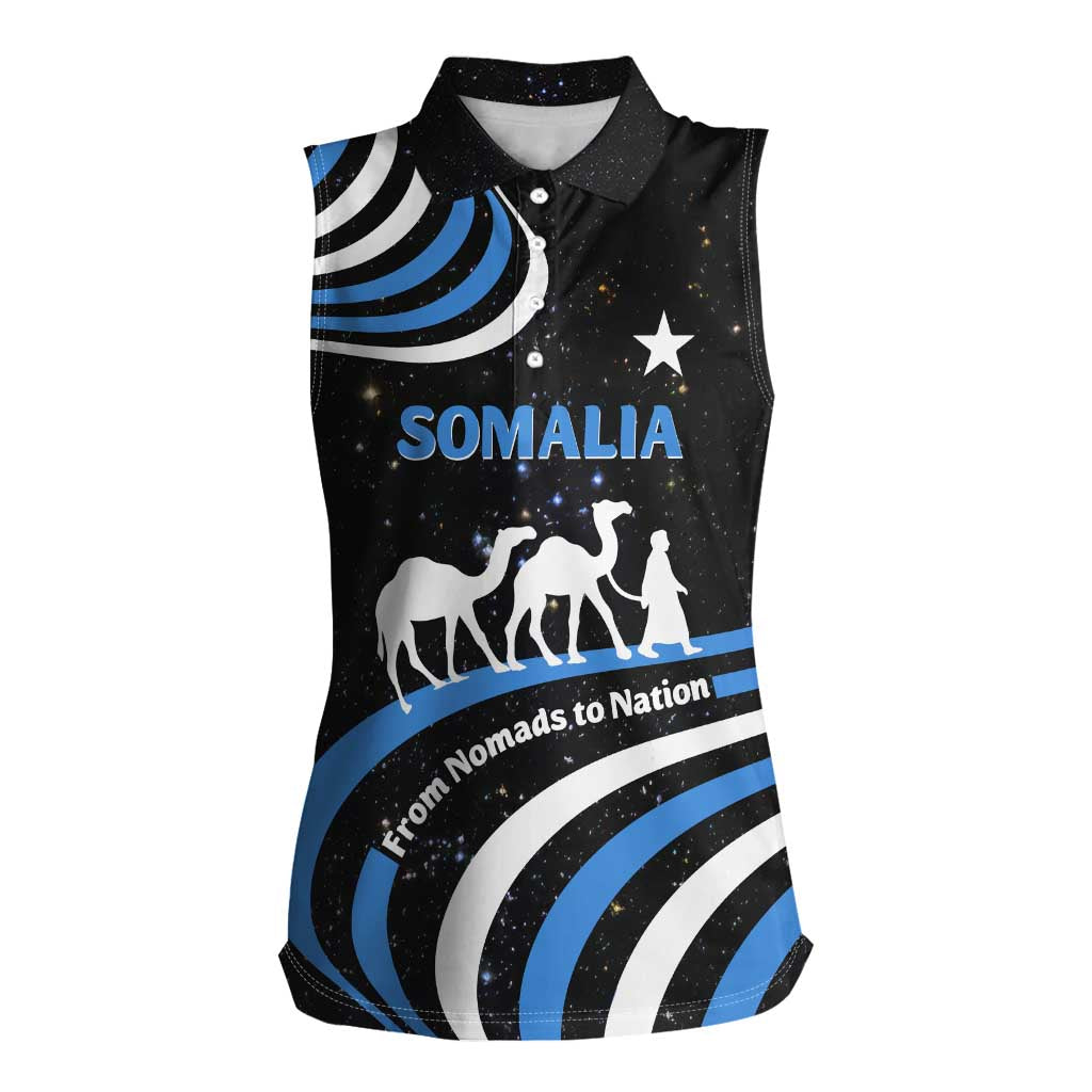 Somalia Women Sleeveless Polo Shirt with From Nomads to Nation Camel Galaxy Flag Spirit