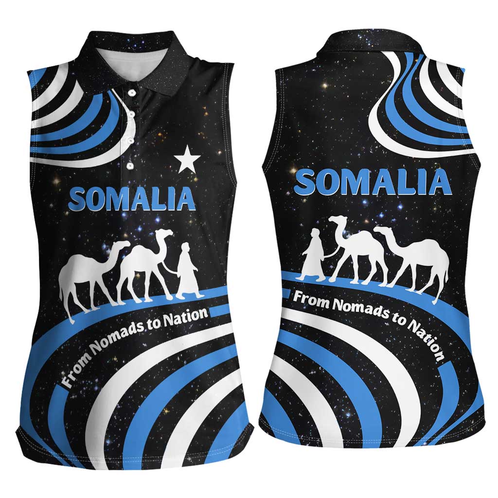 Somalia Women Sleeveless Polo Shirt with From Nomads to Nation Camel Galaxy Flag Spirit