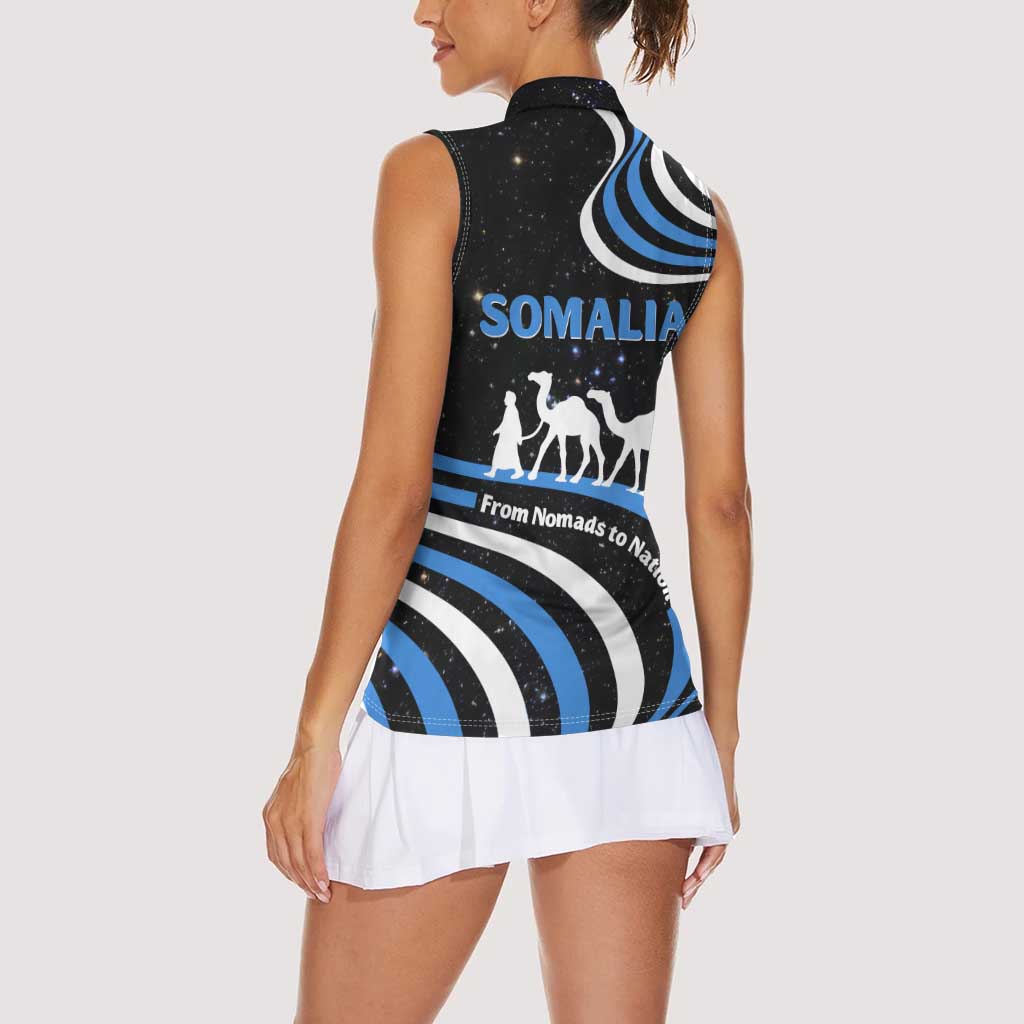 Somalia Women Sleeveless Polo Shirt with From Nomads to Nation Camel Galaxy Flag Spirit