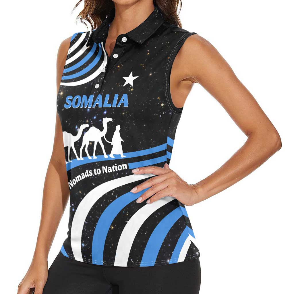 Somalia Women Sleeveless Polo Shirt with From Nomads to Nation Camel Galaxy Flag Spirit