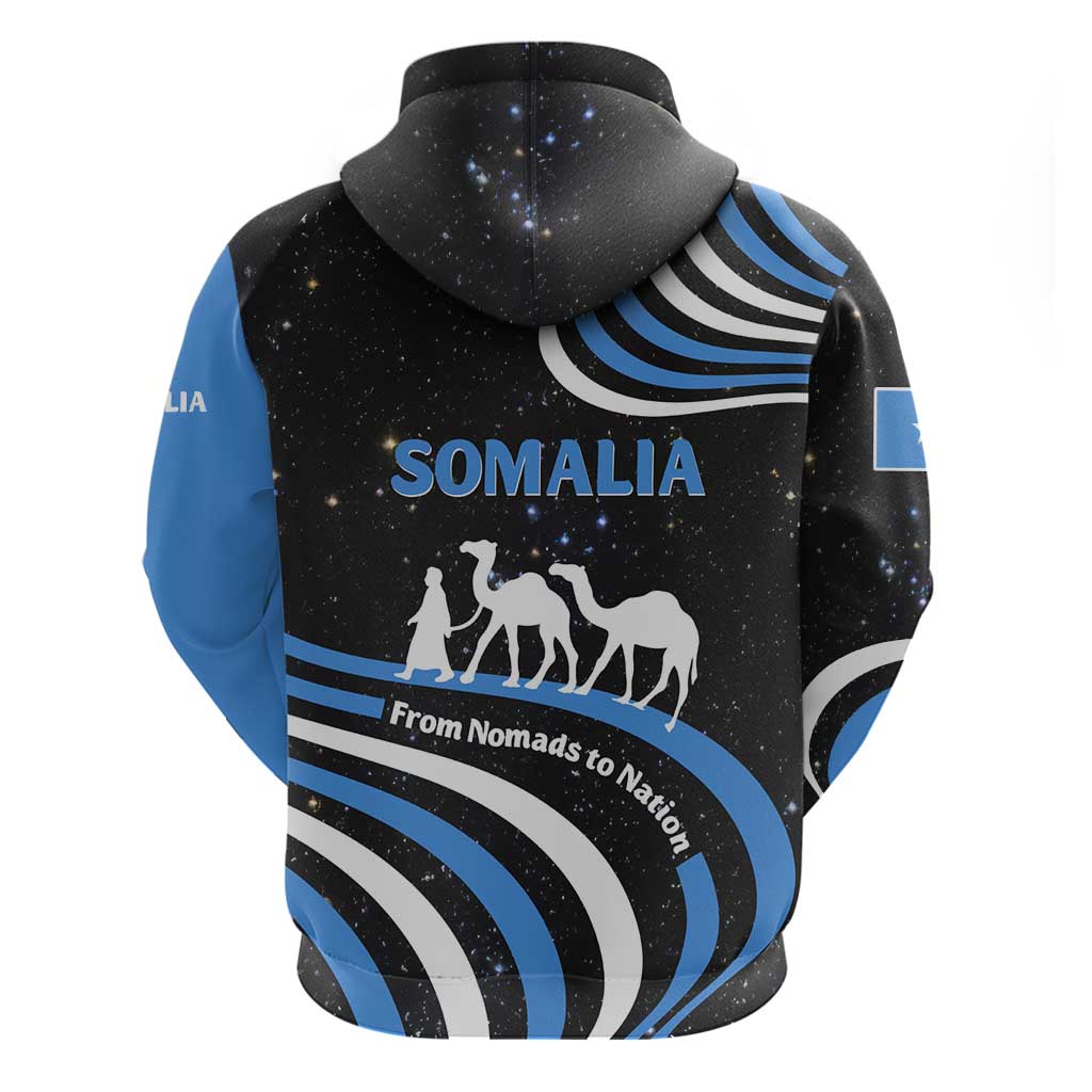 Somalia Zip Hoodie with From Nomads to Nation Camel Galaxy Flag Spirit