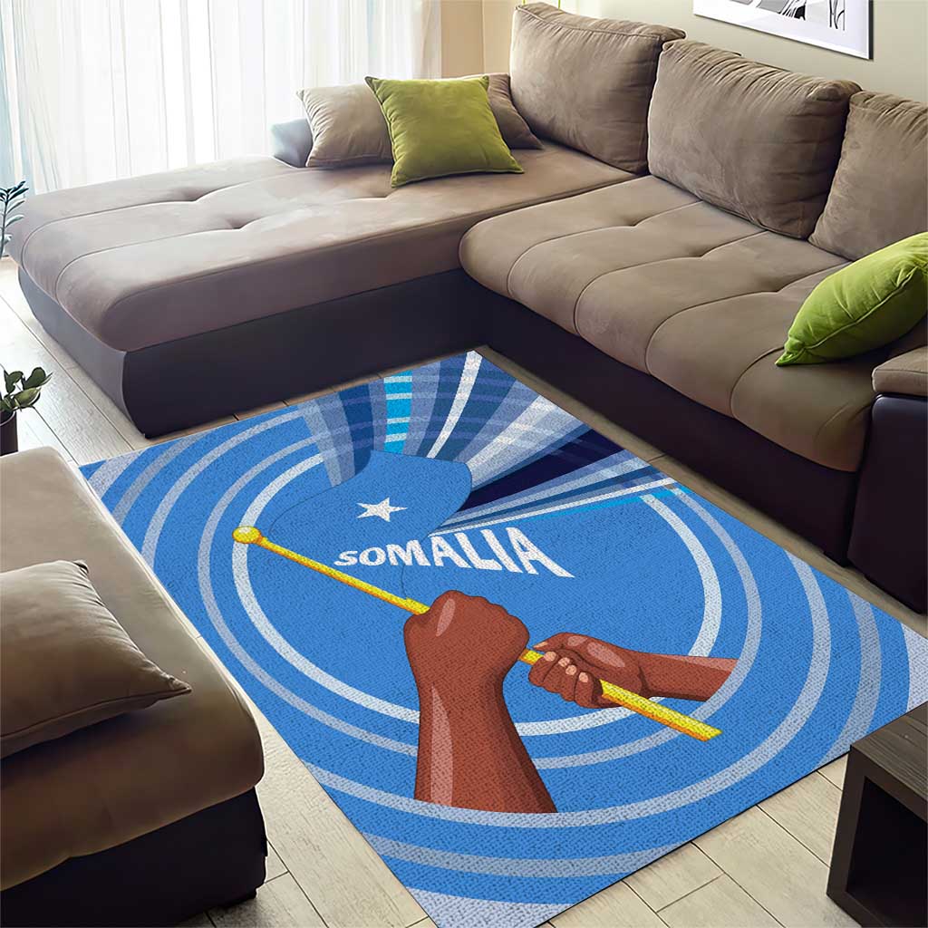 Somalia Area Rug with Raised Fist Flag Blue Unity Wave Spirit