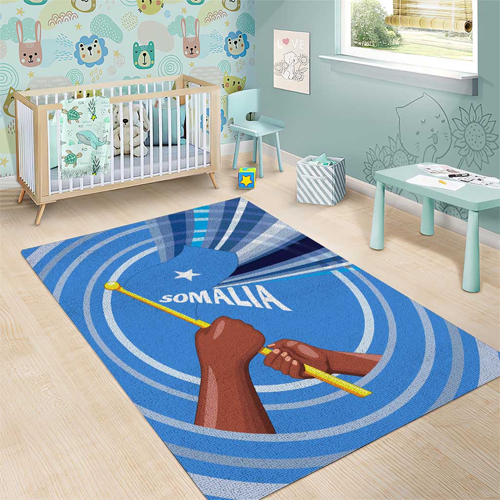 Somalia Area Rug with Raised Fist Flag Blue Unity Wave Spirit