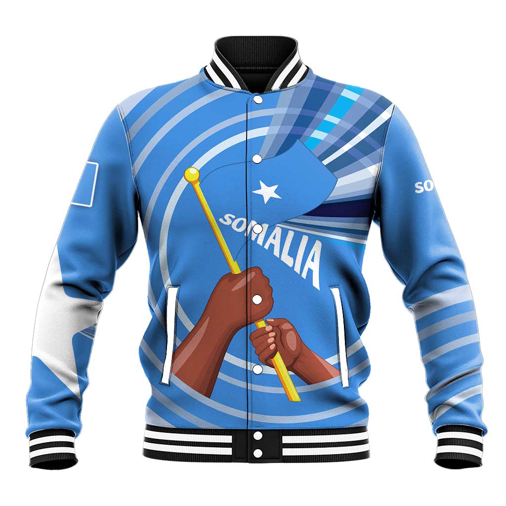 Somalia Baseball Jacket with Raised Fist Flag Blue Unity Wave Spirit