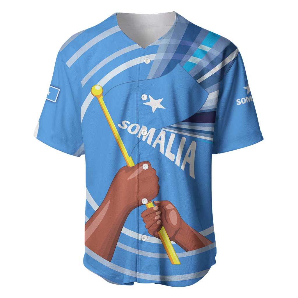 Somalia Baseball Jersey with Raised Fist Flag Blue Unity Wave Spirit