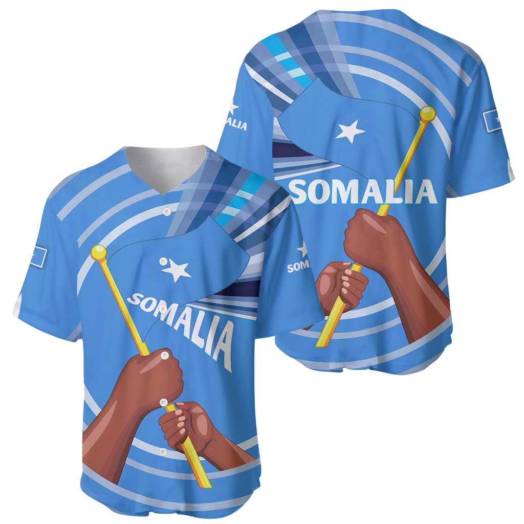 Somalia Baseball Jersey with Raised Fist Flag Blue Unity Wave Spirit
