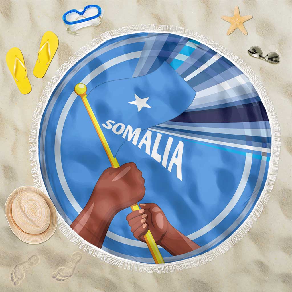 Somalia Beach Blanket with Raised Fist Flag Blue Unity Wave Spirit