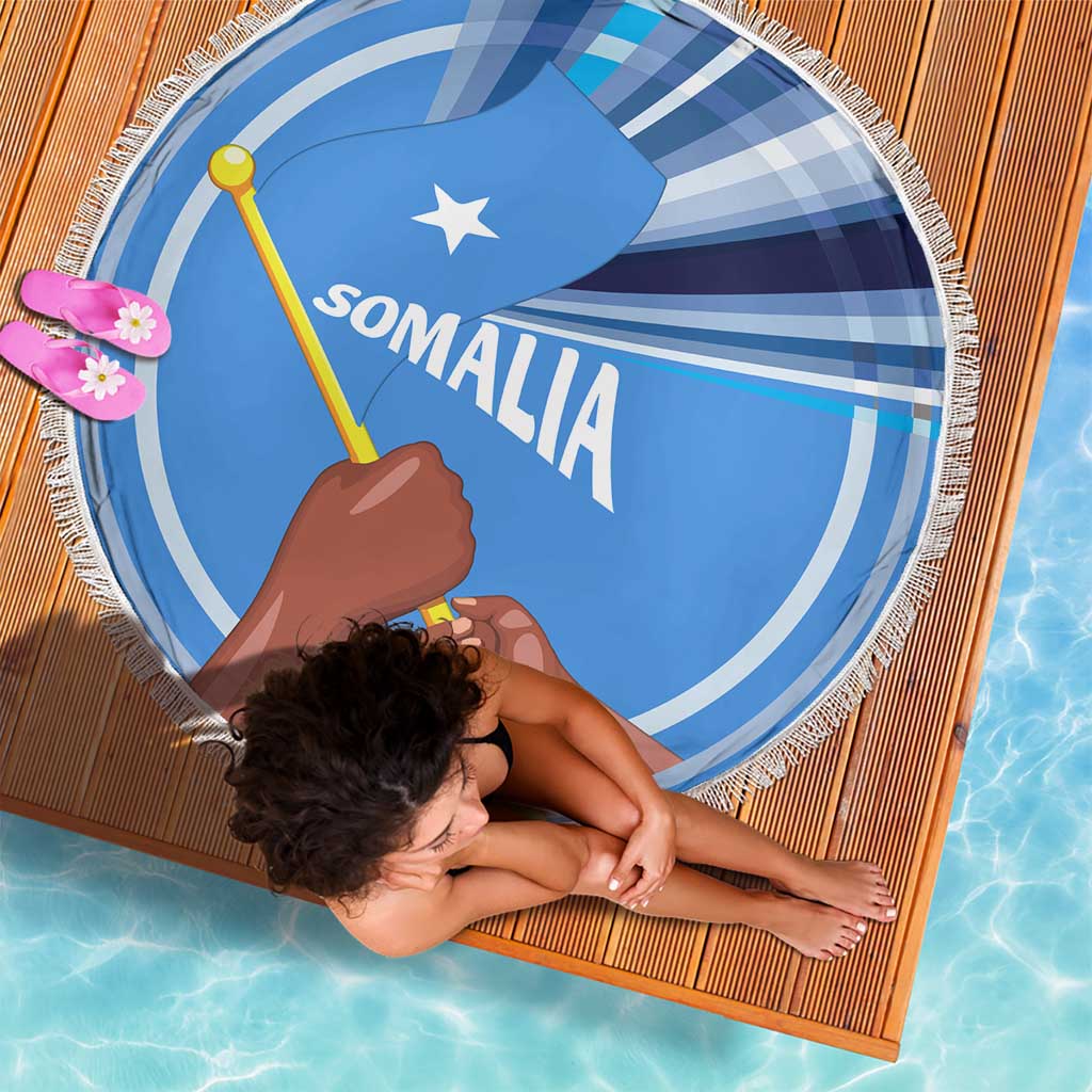 Somalia Beach Blanket with Raised Fist Flag Blue Unity Wave Spirit