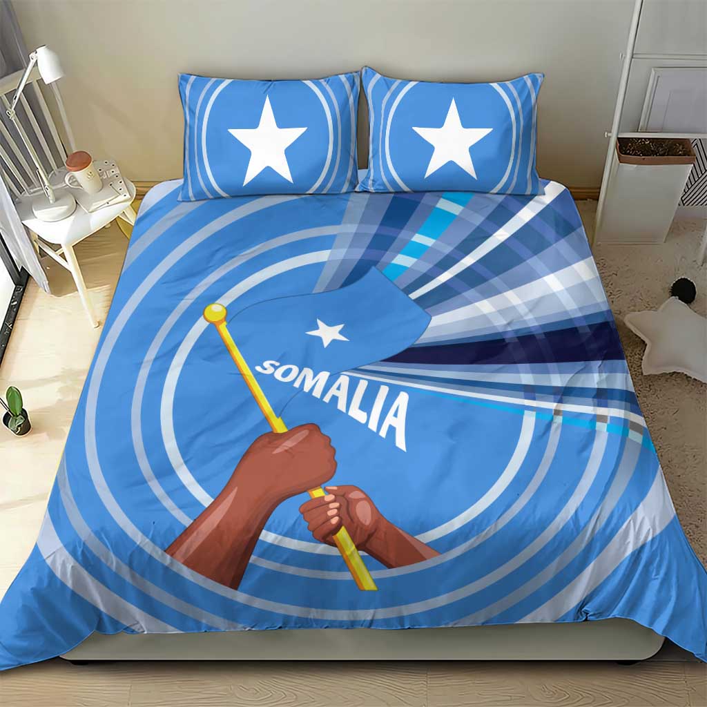 Somalia Bedding Set with Raised Fist Flag Blue Unity Wave Spirit