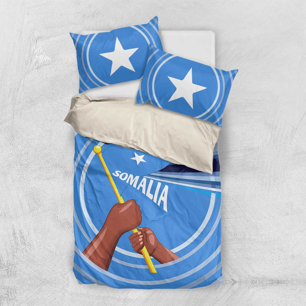 Somalia Bedding Set with Raised Fist Flag Blue Unity Wave Spirit
