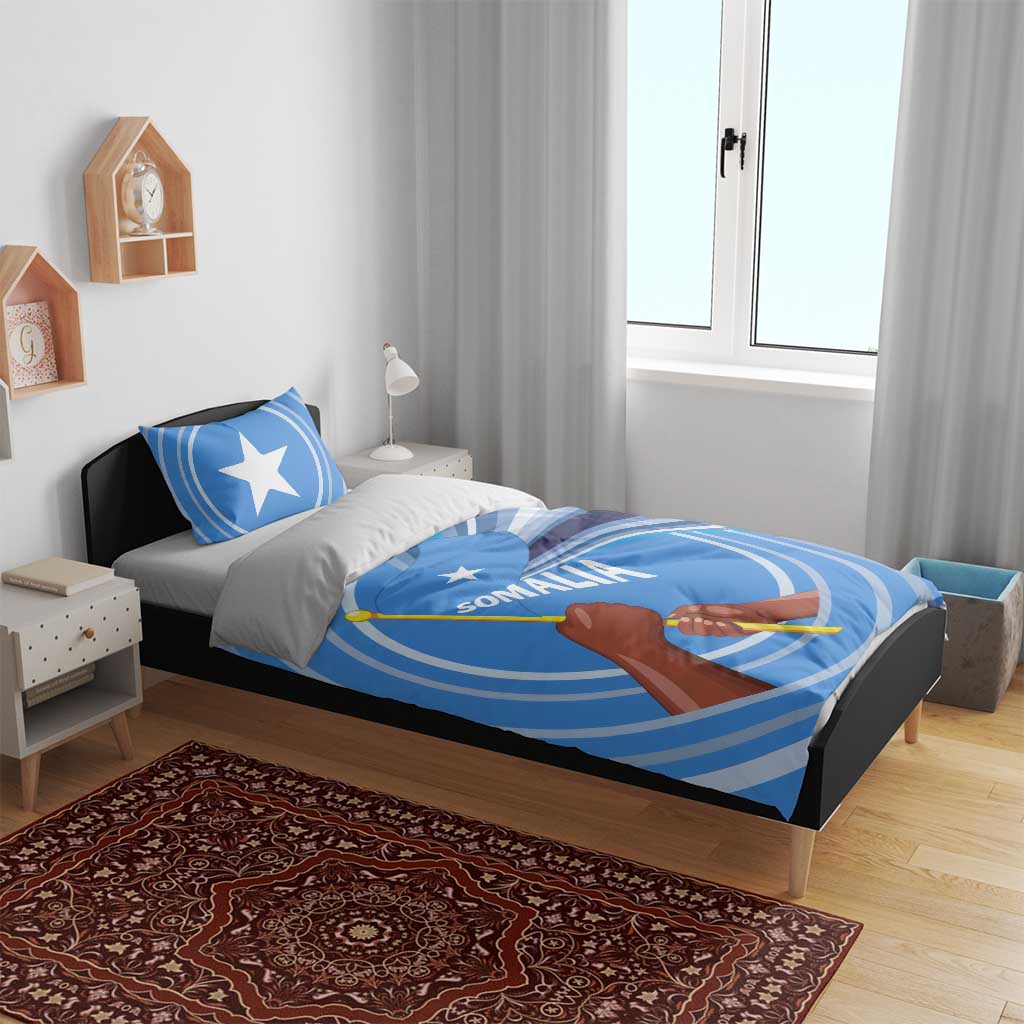 Somalia Bedding Set with Raised Fist Flag Blue Unity Wave Spirit