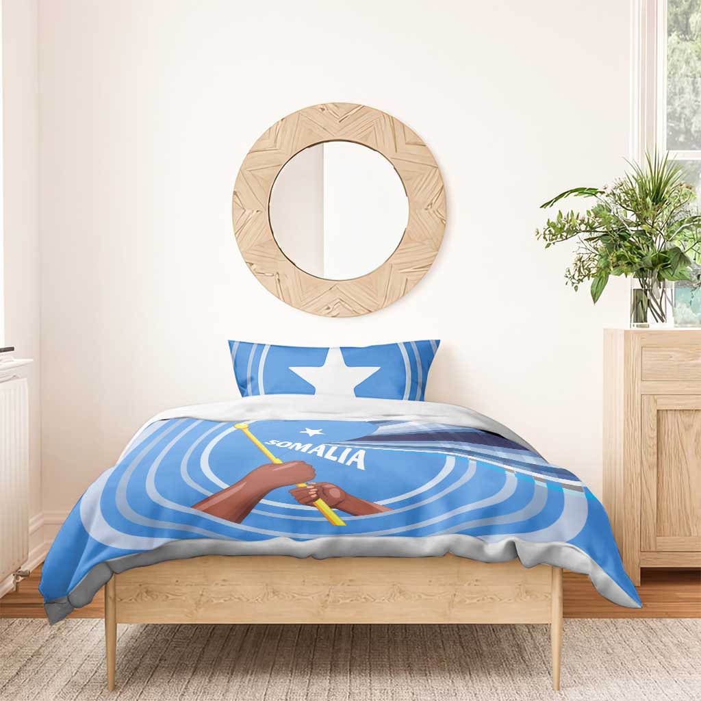 Somalia Bedding Set with Raised Fist Flag Blue Unity Wave Spirit