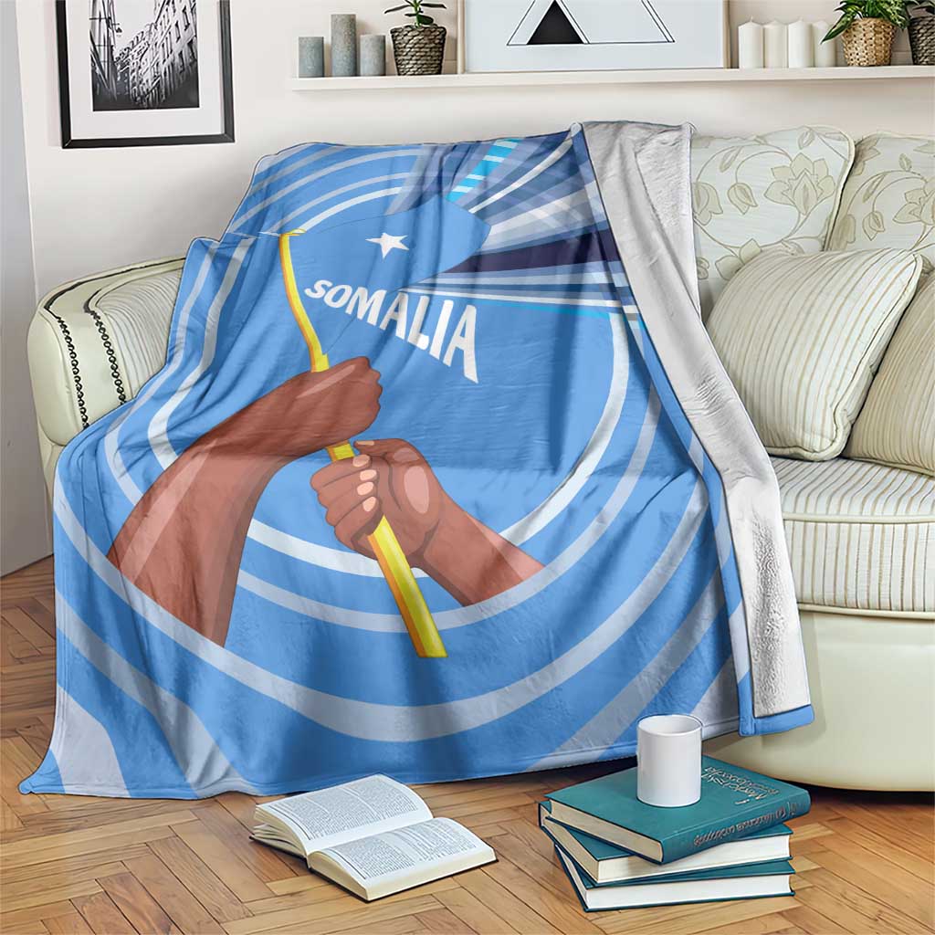 Somalia Blanket with Raised Fist Flag Blue Unity Wave Spirit