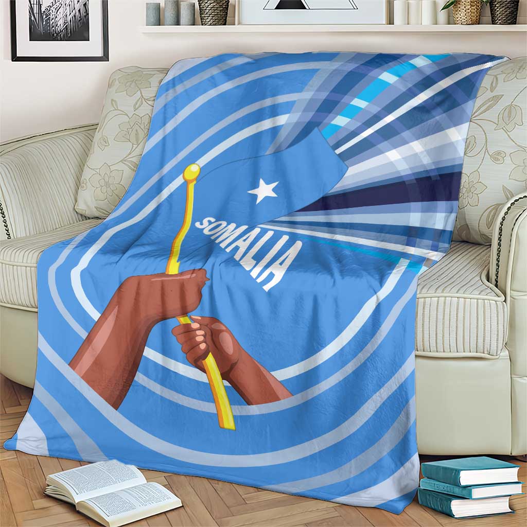 Somalia Blanket with Raised Fist Flag Blue Unity Wave Spirit