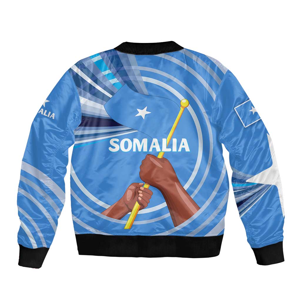 Somalia Bomber Jacket with Raised Fist Flag Blue Unity Wave Spirit