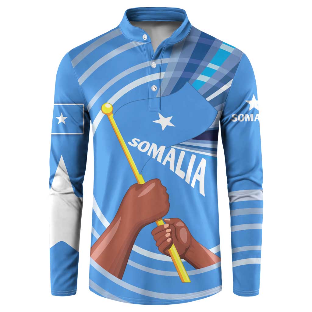 Somalia Button Sweatshirt with Raised Fist Flag Blue Unity Wave Spirit