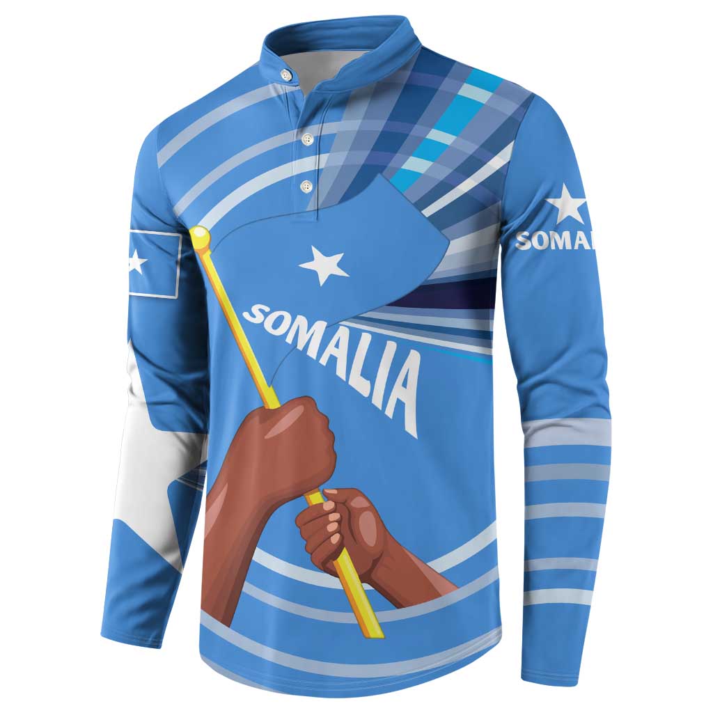 Somalia Button Sweatshirt with Raised Fist Flag Blue Unity Wave Spirit