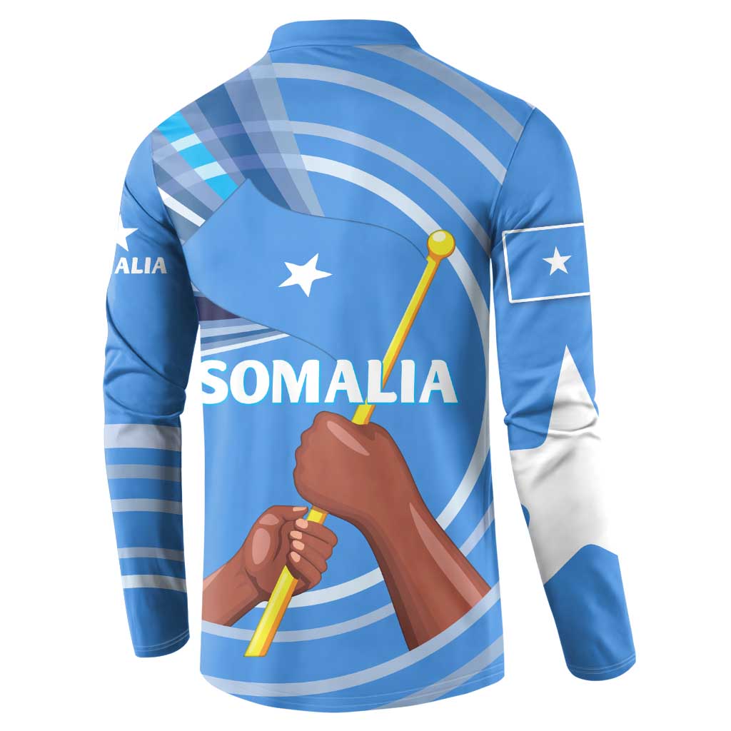Somalia Button Sweatshirt with Raised Fist Flag Blue Unity Wave Spirit