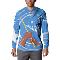 Somalia Button Sweatshirt with Raised Fist Flag Blue Unity Wave Spirit