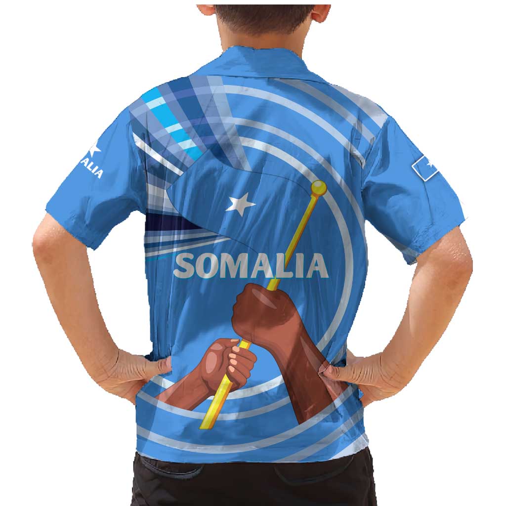 Somalia Family Matching Mermaid Dress and Hawaiian Shirt with Raised Fist Flag Blue Unity Wave Spirit