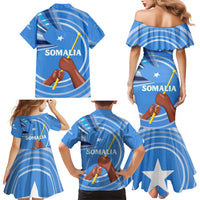 Somalia Family Matching Mermaid Dress and Hawaiian Shirt with Raised Fist Flag Blue Unity Wave Spirit