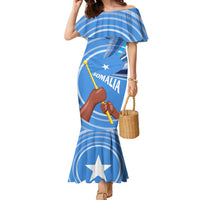 Somalia Family Matching Mermaid Dress and Hawaiian Shirt with Raised Fist Flag Blue Unity Wave Spirit