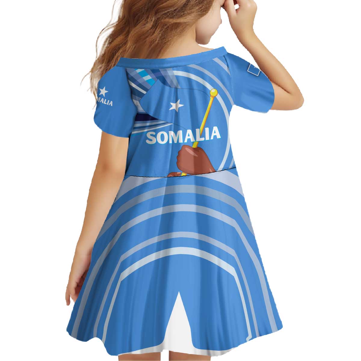 Somalia Family Matching Off The Shoulder Long Sleeve Dress and Hawaiian Shirt with Raised Fist Flag Blue Unity Wave Spirit