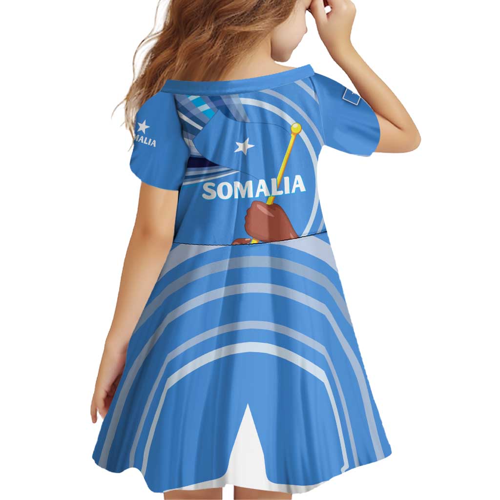 Somalia Family Matching Off Shoulder Short Dress and Hawaiian Shirt with Raised Fist Flag Blue Unity Wave Spirit