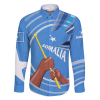 Somalia Family Matching Off Shoulder Short Dress and Hawaiian Shirt with Raised Fist Flag Blue Unity Wave Spirit