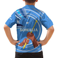 Somalia Family Matching Short Sleeve Bodycon Dress and Hawaiian Shirt with Raised Fist Flag Blue Unity Wave Spirit