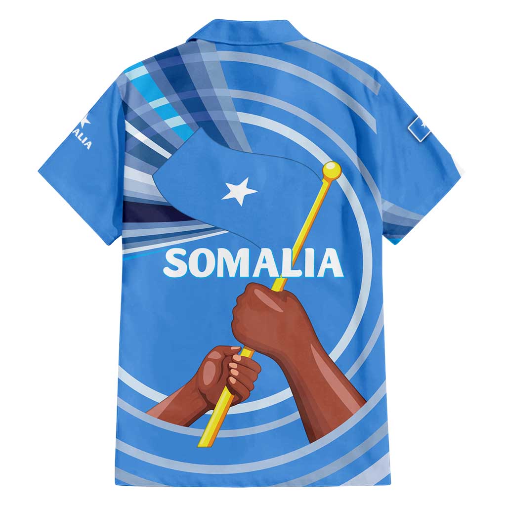 Somalia Family Matching Summer Maxi Dress and Hawaiian Shirt with Raised Fist Flag Blue Unity Wave Spirit
