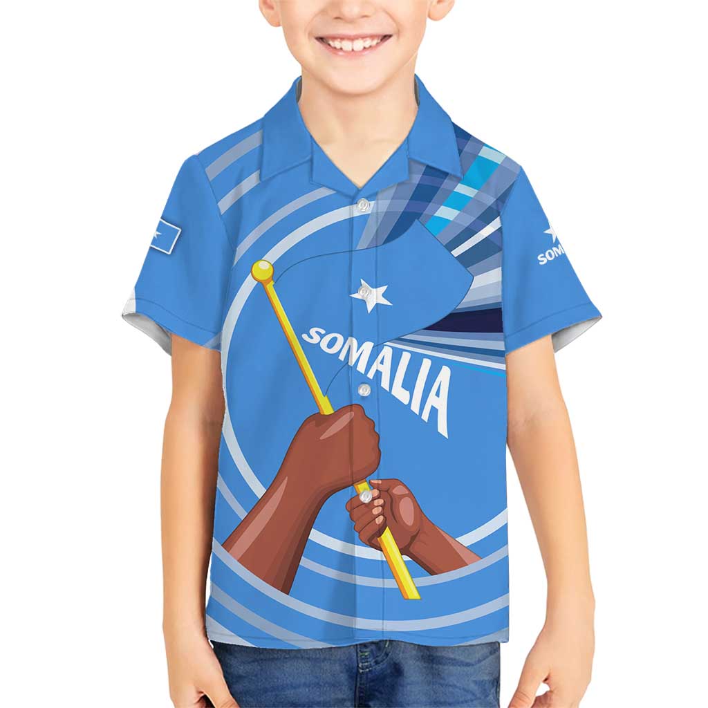 Somalia Family Matching Tank Maxi Dress and Hawaiian Shirt with Raised Fist Flag Blue Unity Wave Spirit