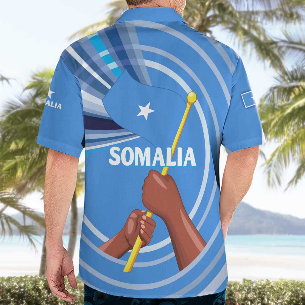 Somalia Hawaiian Shirt with Raised Fist Flag Blue Unity Wave Spirit