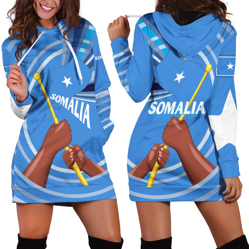 Somalia Hoodie Dress with Raised Fist Flag Blue Unity Wave Spirit
