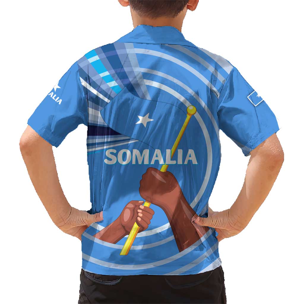 Somalia Kid Hawaiian Shirt with Raised Fist Flag Blue Unity Wave Spirit