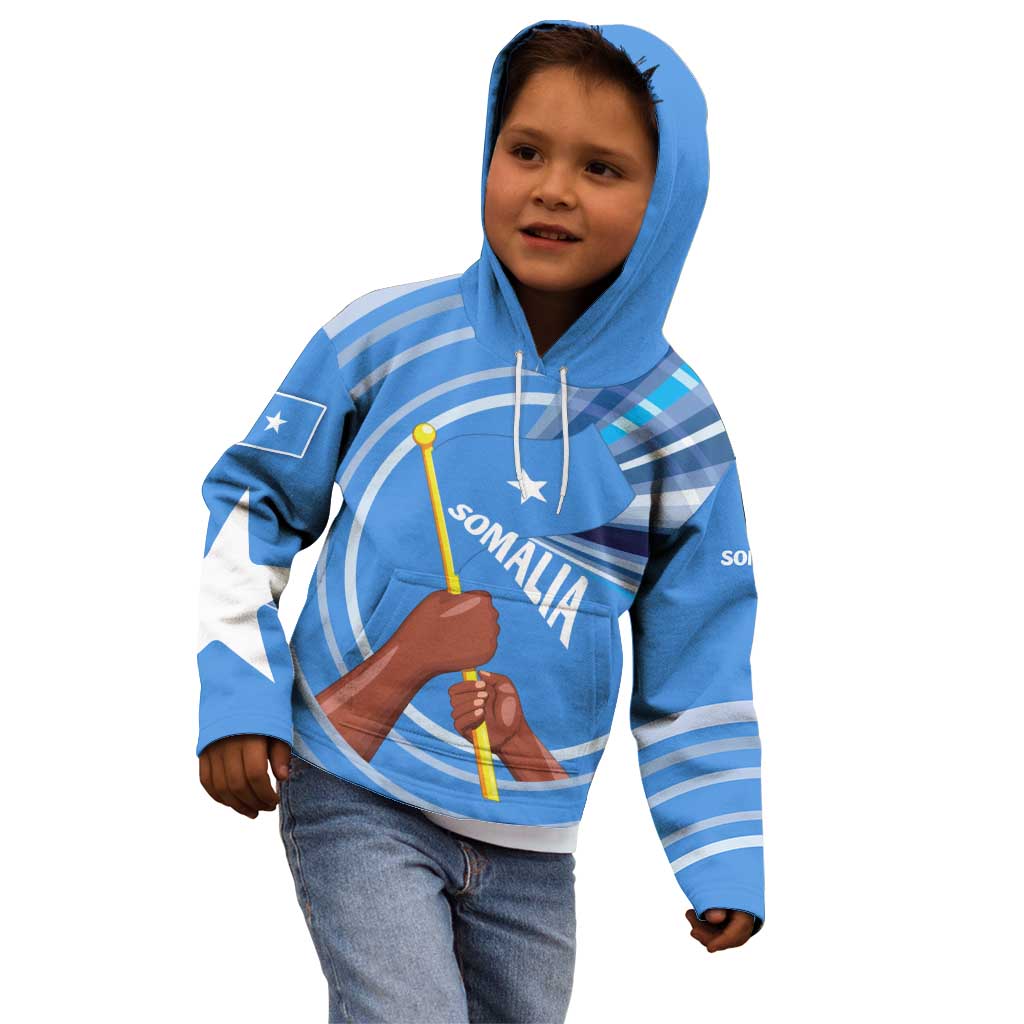 Somalia Kid Hoodie with Raised Fist Flag Blue Unity Wave Spirit