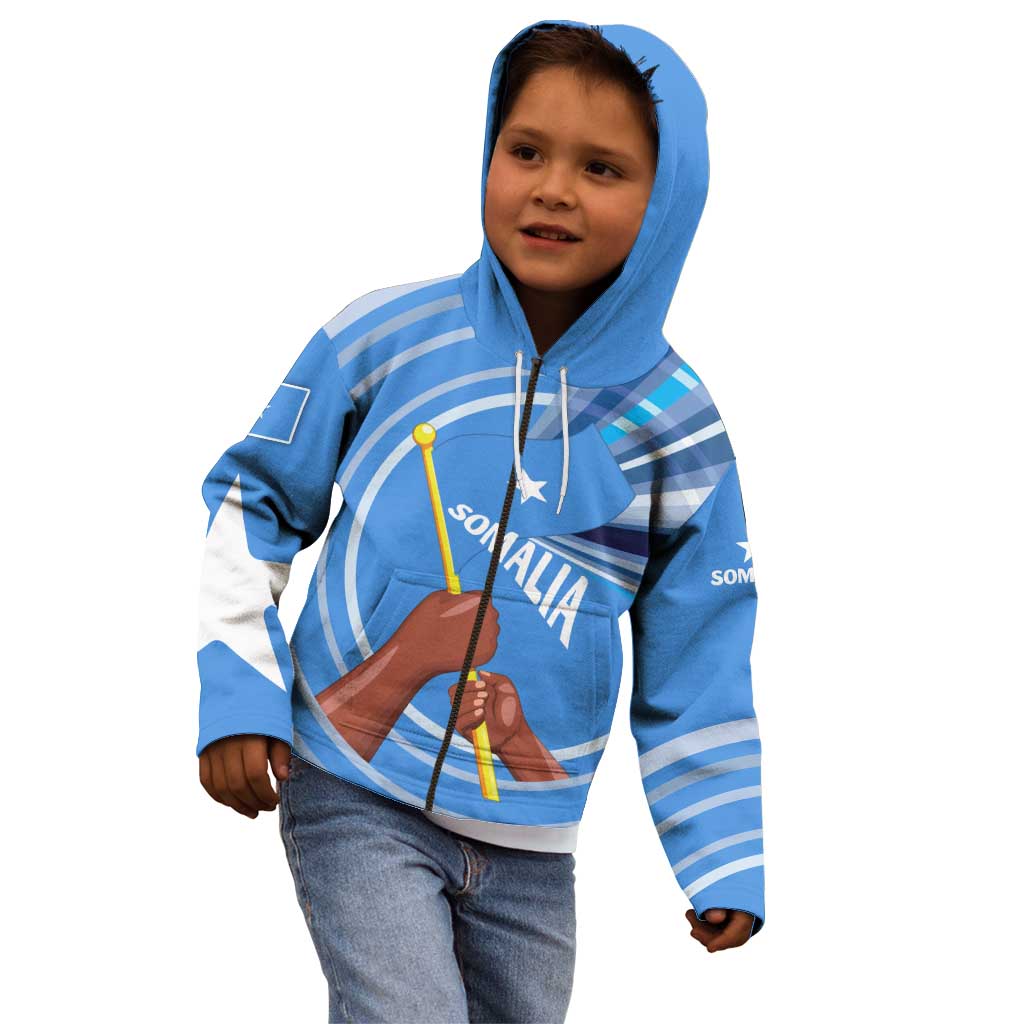 Somalia Kid Hoodie with Raised Fist Flag Blue Unity Wave Spirit
