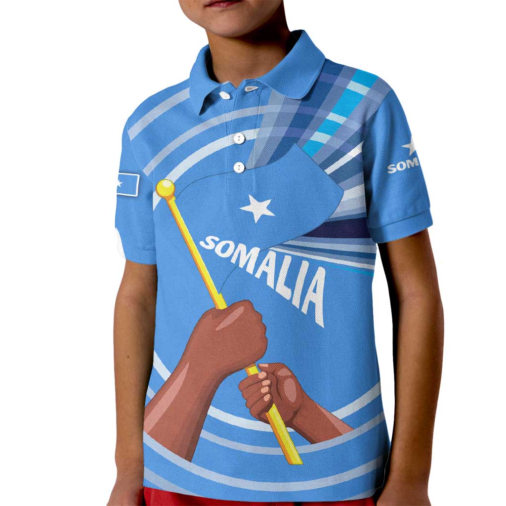 Somalia Kid Polo Shirt with Raised Fist Flag Blue Unity Wave Spirit