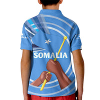 Somalia Kid Polo Shirt with Raised Fist Flag Blue Unity Wave Spirit