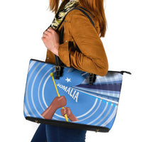 Somalia Leather Tote Bag with Raised Fist Flag Blue Unity Wave Spirit